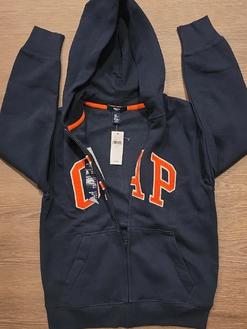 GAP Navy Hoodie with Orange Lettering